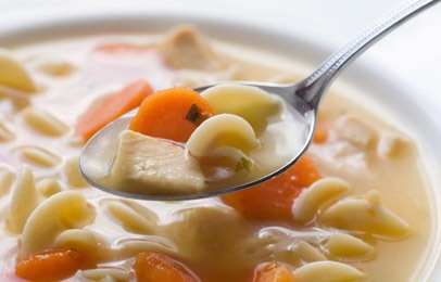 Have some soup. It's not too heavy for a queasy stomach. 