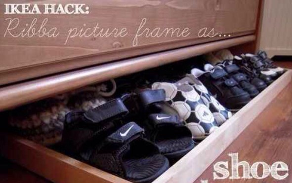 Use a Ribba picture frame as a slide-out shoe tray underneath a dresser! 👞👠