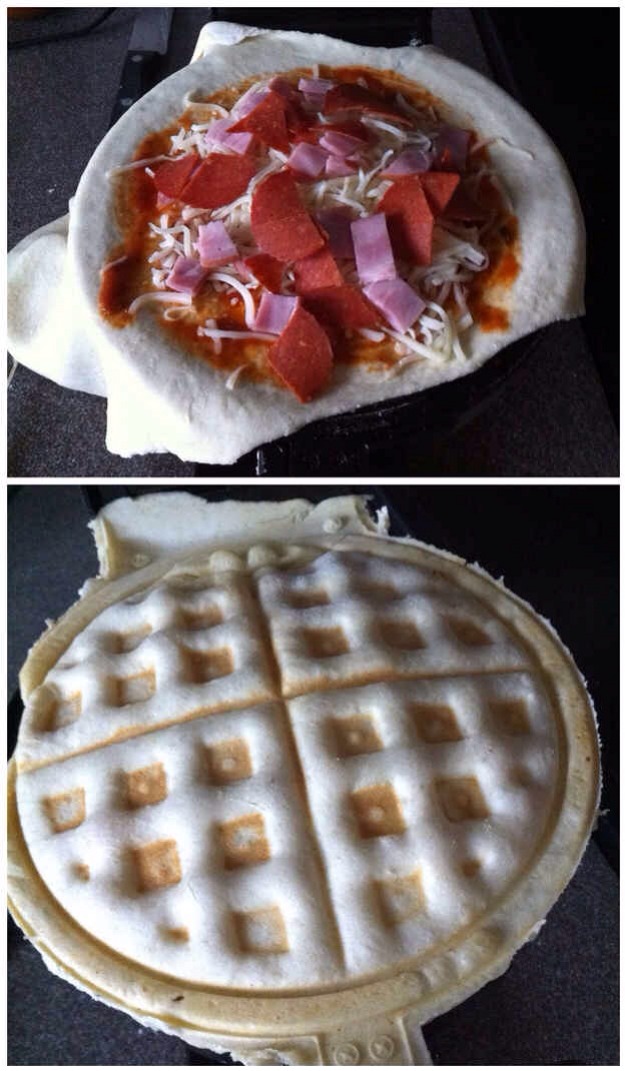 -> Pizza
-> Get the recipe here;
http://momommamoney.blogspot.com/2011/07/recipe-waffle-pizza.html?m=1