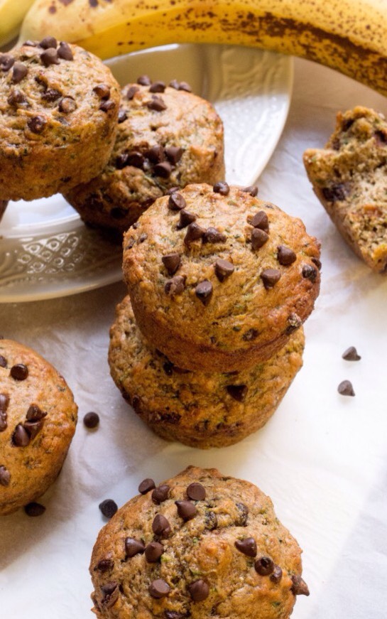 AMAZING Healthy Chocolate Chip Banana Zucchini Vegan, Oil-Free, Muffins!