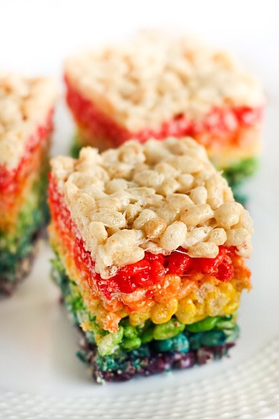 28. Rainbow Layered Rice Krispie Treats