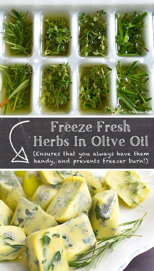 Freeze herbs in oil 