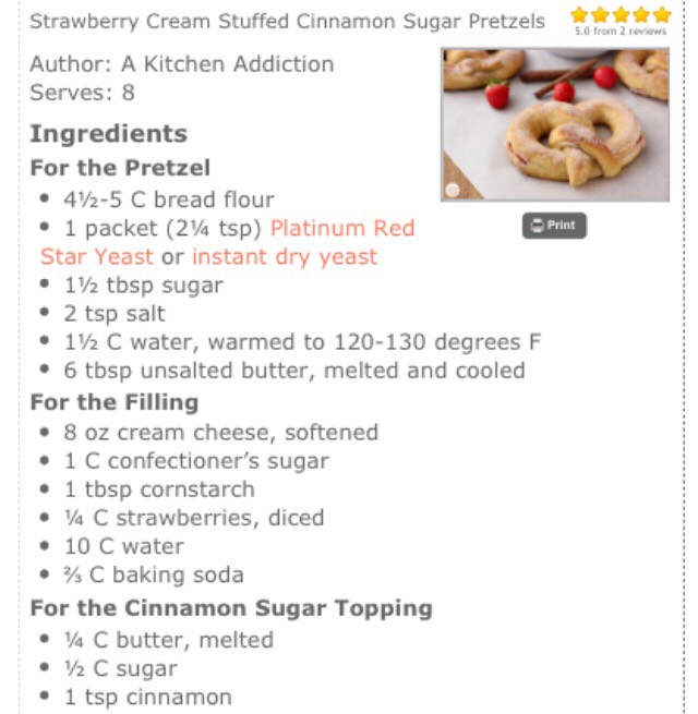 " Delicious Strawberry Cream Filled Cinnamon Sugar Pretzels"