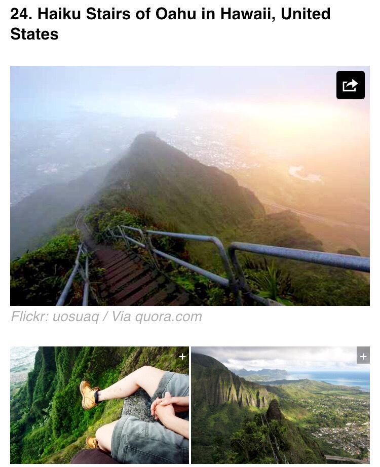 Stairway to Heaven is a steep hiking trail that is technically closed to the public, but many people continue to climb despite "No Trespassing" signs.