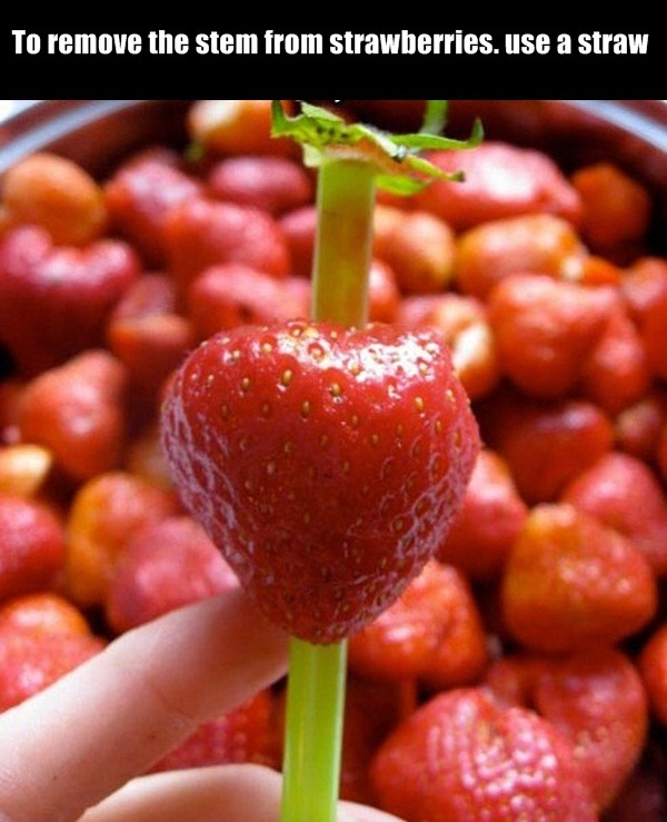 To remove the stem of a strawberry, use a straw