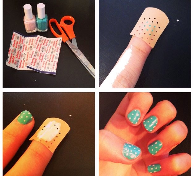 9. Nail art couldn't get any easier than this.
All you need - band aids and two different shades of nail-polish.