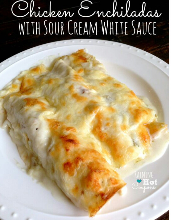 cHEESY CHICKEN ENCHILADAS WITH SOUR CREAM #friendsgivinh serve HOT