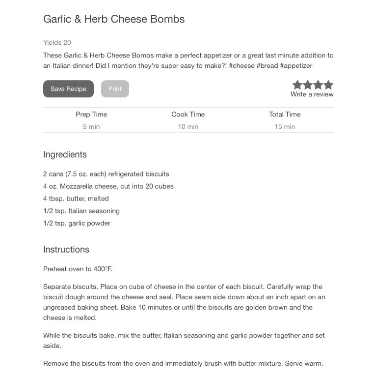 Garlic and Herb Cheese Bombs 
