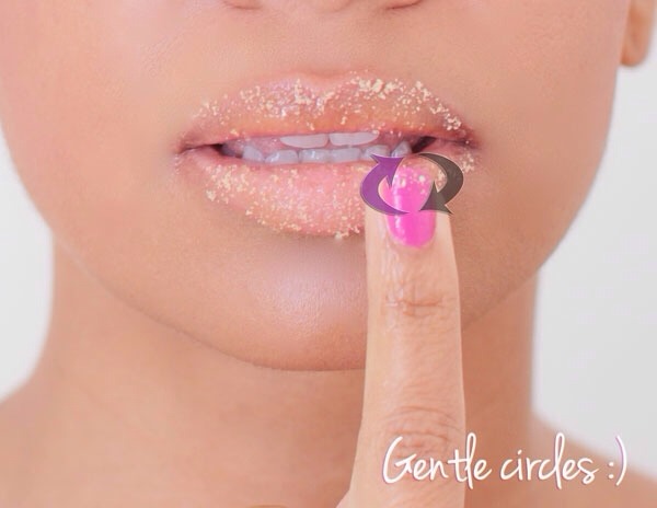 After that is done apply the scrub to your lips and rub it in gentle circles. After you've done that for a while use the toothbrush again, but put some of the lip scrub on it this time and brush some more.