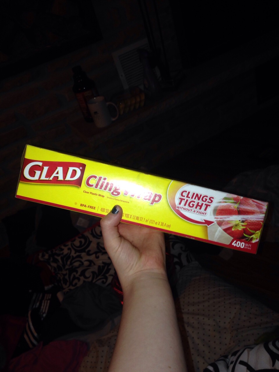 Next, wrap your torso with glad wrap.