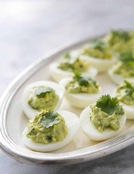 Guacamole deviled eggs!
http://www.simplyrecipes.com/recipes/guacamole_deviled_eggs/