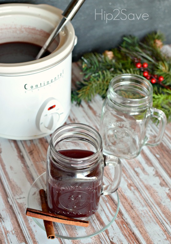My Notes: I used half the sugar in this recipe and it still tasted wonderful. Also, I boiled the ingredients in a medium saucepan first then transferred to a slow cooker when I strained the liquid. I used a very inexpensive red cabernet wine from Cost Plus World Market. 