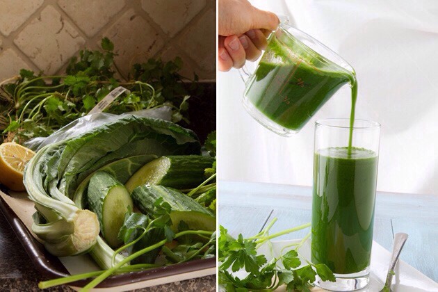 Love Your Greens Juice
Ingredients
4 cups baby spinach
½ head of collards (about 6 leaves)
1 English cucumber
½ bunch of parsley (about 1 cup lightly packed)
½ bunch of cilantro (about ½ cup lightly packed)
Juice from ½ lemon
If you have a ‘low’ setting on your juicer, juice all items in the recipe