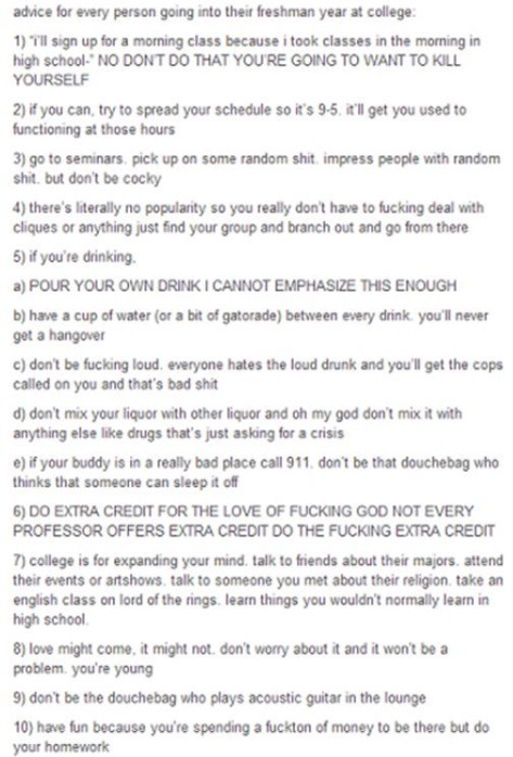 Advice from a senior to a freshman 