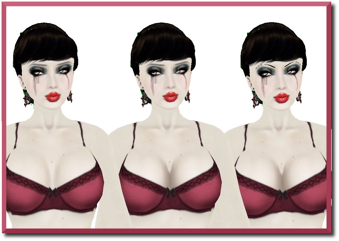 If you don't want quite as deep or defined cleavage, you can just shadow under the breast lines natural curve & blend. The further up from breast line that you shade, the deeper/defined the cleavage will appear! 
1st image is light shading
2nd image moderate
3rd image defined
CLICK ON IMAGE! 