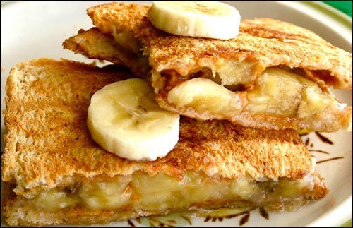 Peanut Butter, Banana and Honey Sandwich on Cinnamon Bread
