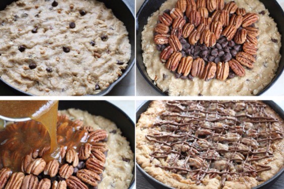 Chocolate pecan pie skillet cookie