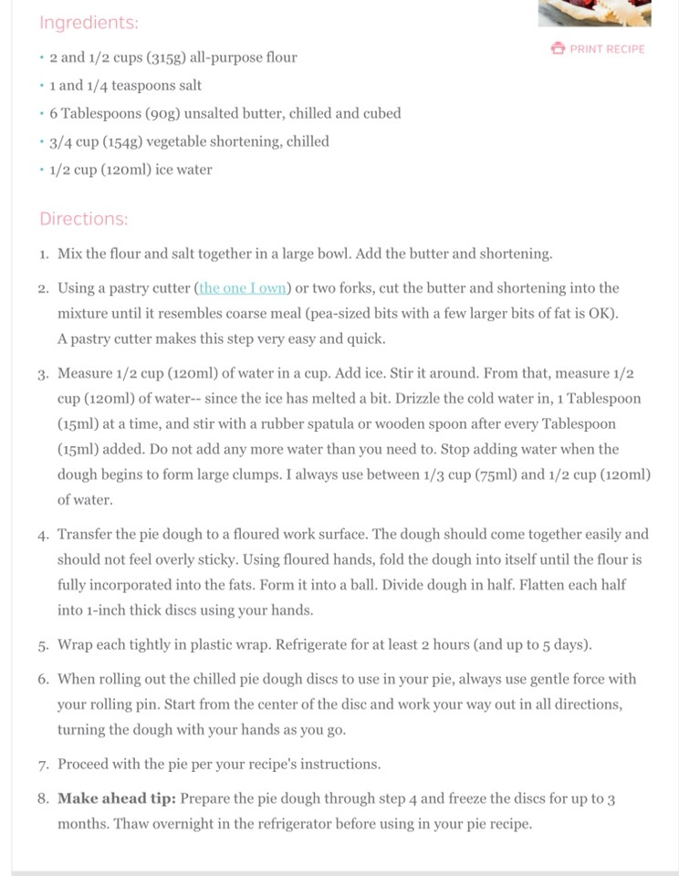 Directions:
The crust: Prepare my pie crust recipe through step 5