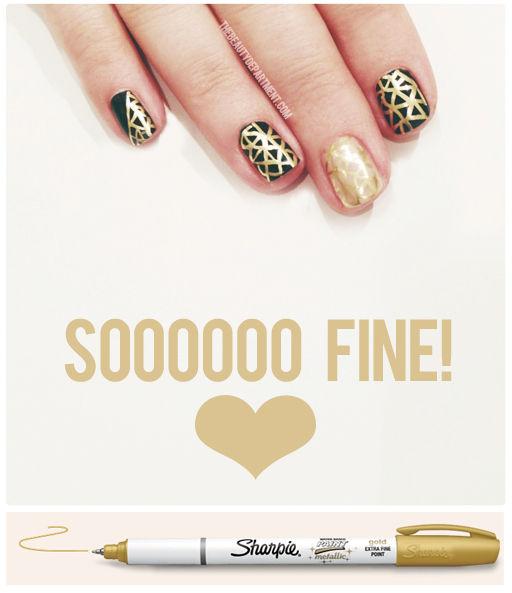 Contd (27)-Comes right off with rubbing alcohol. It’s a great way to switch up designs on a gel manicure.Use a super-fine metallic Sharpie pen for extra thin lines.