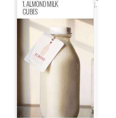  pour one carton of unsweetened almond milk into ice cube trays and freeze at least 12 hours. Use at least 2 cups of almond milk ice cubes with one cup of liquid unsweetened almond milk in your shakes to create a creamy, thick texture for only 90 calories versus 330 calories from 2 cups whole milk, 