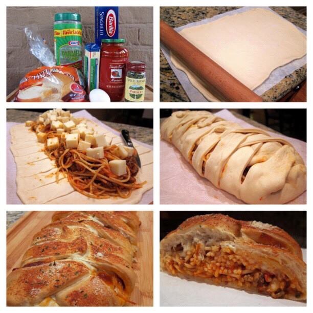 Baked Spaghetti and Garlic Bread In One
