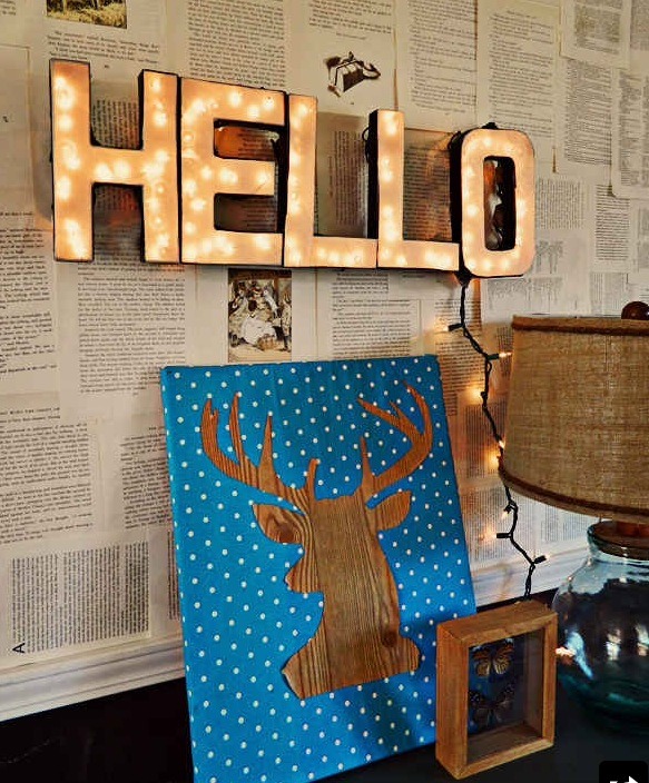 Use Christmas lights to make a custom marquee sign.
You'll also need cardboard and electrical tape, but it's surprisingly easy to make! Learn how here!
http://www.homeheartcraft.com/blog/diy-lighted-letters-sign