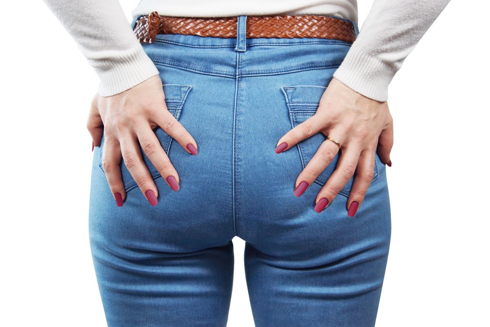 Jeans
Most jeans conform to a regular shaped female. Therefore, if the jeans go over the butt, they are not going to fit the thin waist. They often fall down without a belt, and wearing the belt makes the butt look bigger and unproportioned. 