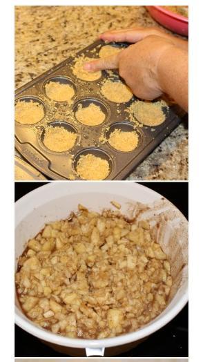 Here is what you do:

Preheat oven to 350 degrees
Grease pan with non-stick butter spray
In a medium size bowl mix graham cracker crumbs, powdered sugar and butter with a spoon
Evenly distribute mixture to the 24 mini muffin cups. Press along the bottom and sides to make a “cup”
Bake for 5 minutes
