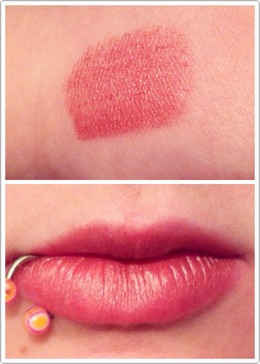 Finally a swatch done on my hand and just as a basic color on my lips. This stuff is so pigmented even with just one swipe, and I absolutely love the bit of sparkle it has! I'm definitely hooked and will be trying new shades in the near future, I will be sure to update when I get new colors to try!