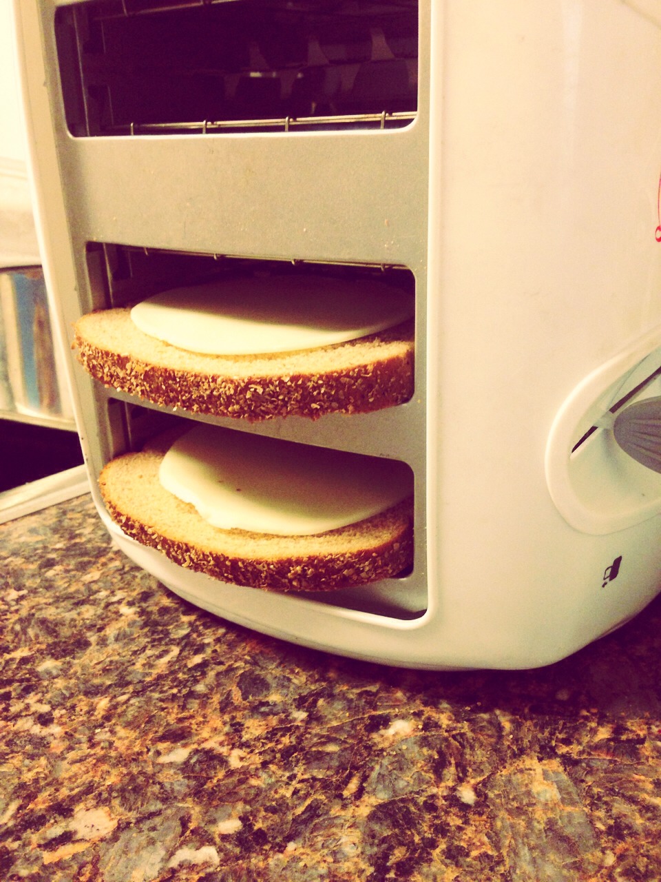 Apply provolone to the bread and toast on a medium low setting.