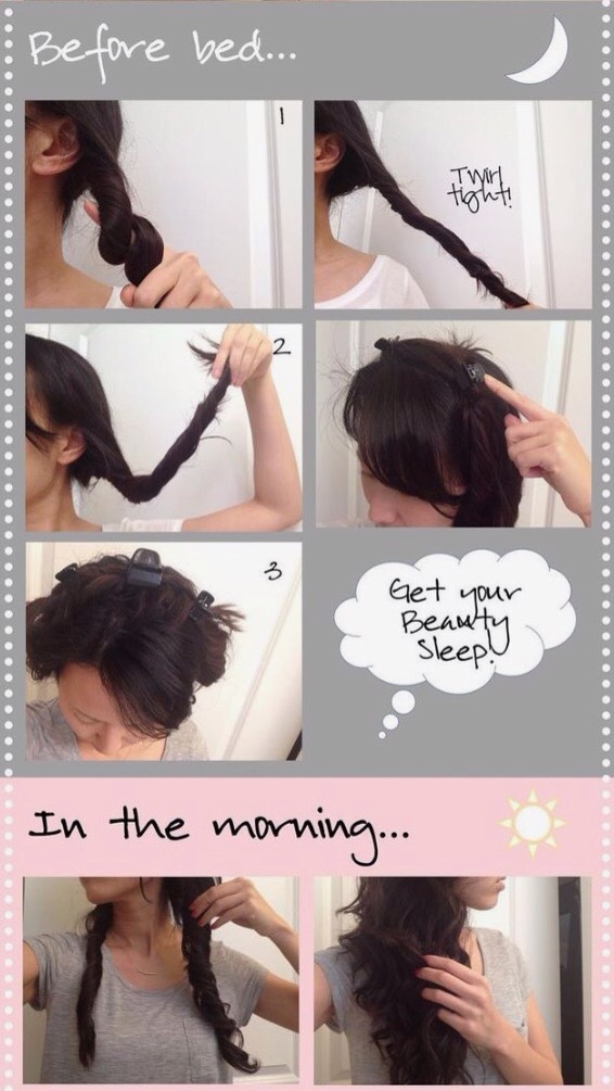 Twist your hair into one or more buns, for beautiful flowing curls.