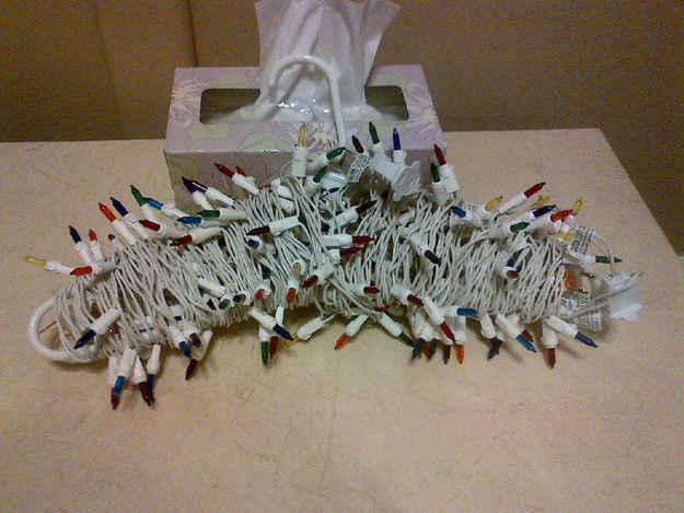 Wrap lights around a hanger to prevent tangles