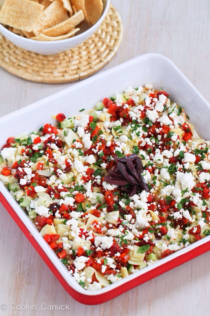 Healthy Mediterranean 7-Layer Dip Recipe, Only 50 Calories Per 1/4 serving