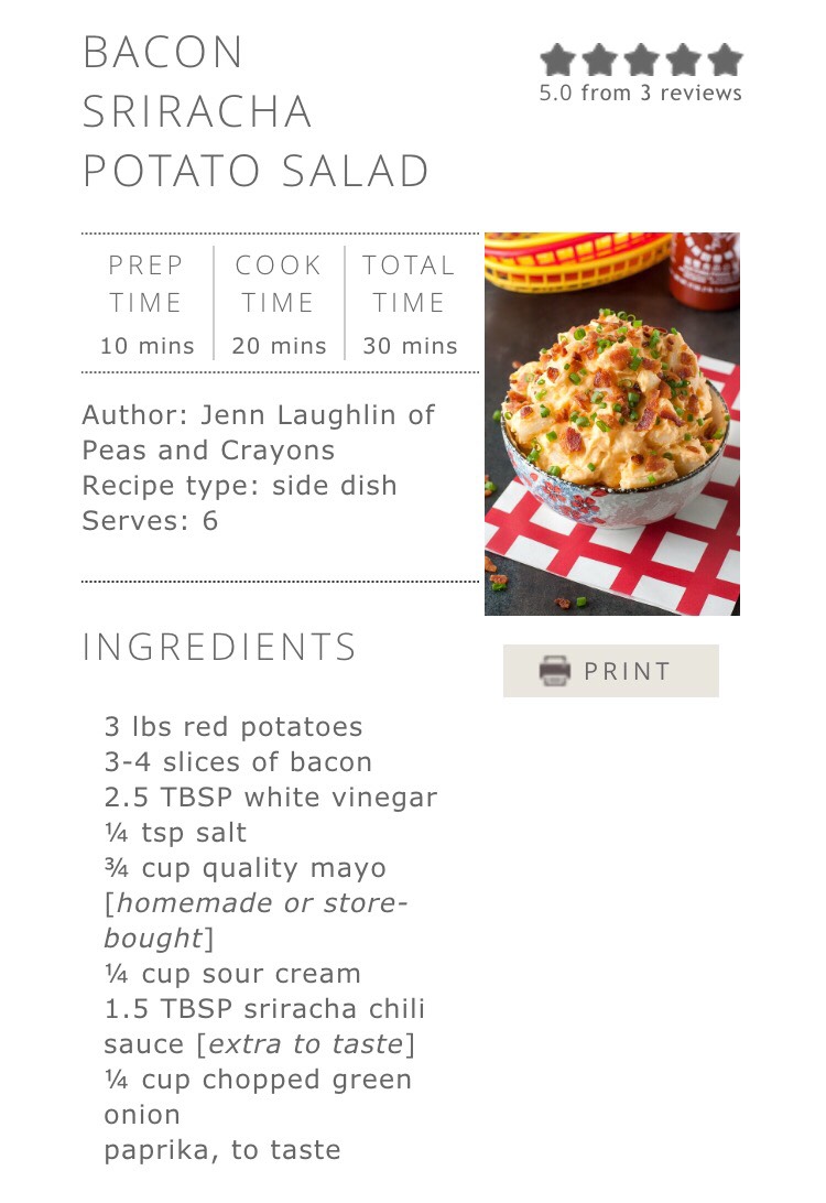 ❤️Bacon Sriracha Potato Salad❤️