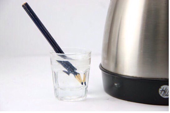 Boil the kettle and pour the hot water into the glass and then put the pencil in the hot water leave it for about 5minutes 