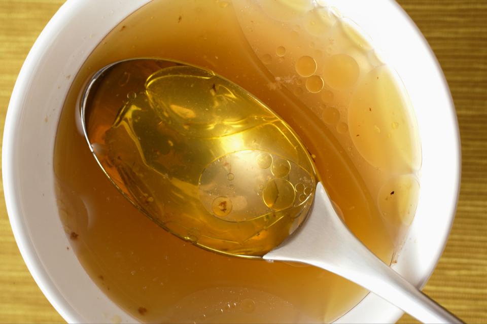 Use chicken broth to save a dried out turkey. If you've overcooked your bird -- and this is more common than you think -- pour a little warm chicken broth on top of the slices to add flavor and warmth.