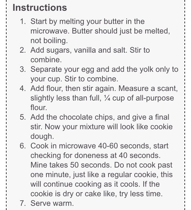 2-Minute Chocolate Chip Cookie For One