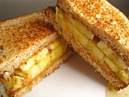 Peanut Butter, Banana and Honey Sandwich on Cinnamon Bread