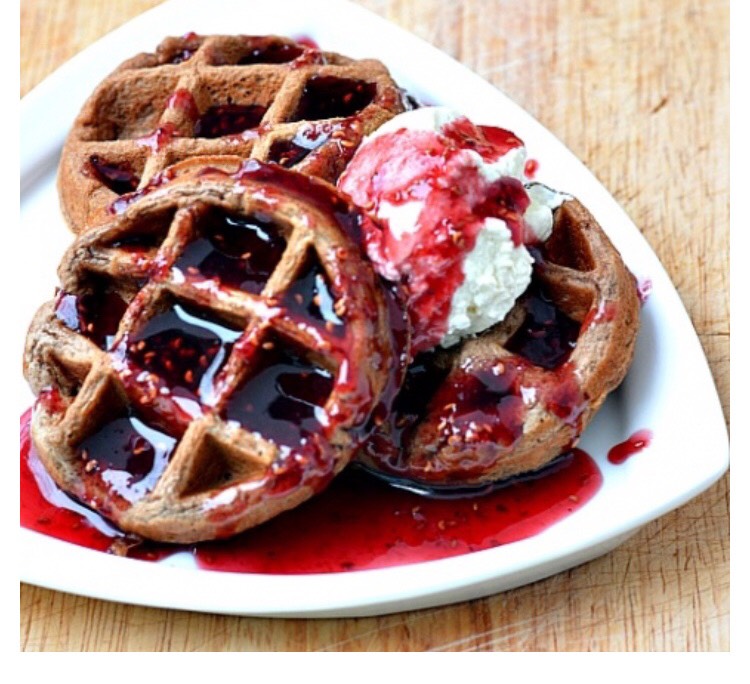 Chocolate Waffles With Raspberry Sauce!🍫