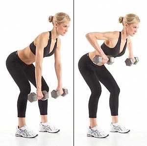 6. Then, do 15 back rows

~If you are beginning use dumbbells that weigh less so that they won't fall on your feet! You have to be careful with this one, don't push yourself too much as you could damage your back. I would recommend leaning one arm up against a surface and doing it one arm at a time.