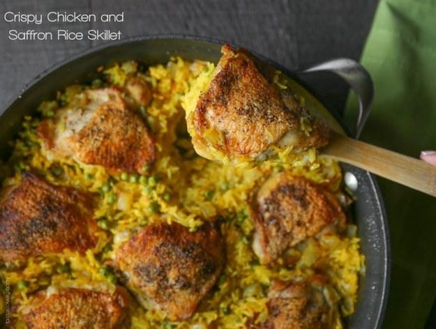 12. Crispy Chicken and Saffron Rice Skillet 