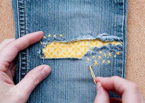 a cute way to recycle your Daughter's jeans and yours. just iron on your cute patch on the inside of the jeans and then make a cute design on the outside of the jeans to keep the patch in place for extra precaution