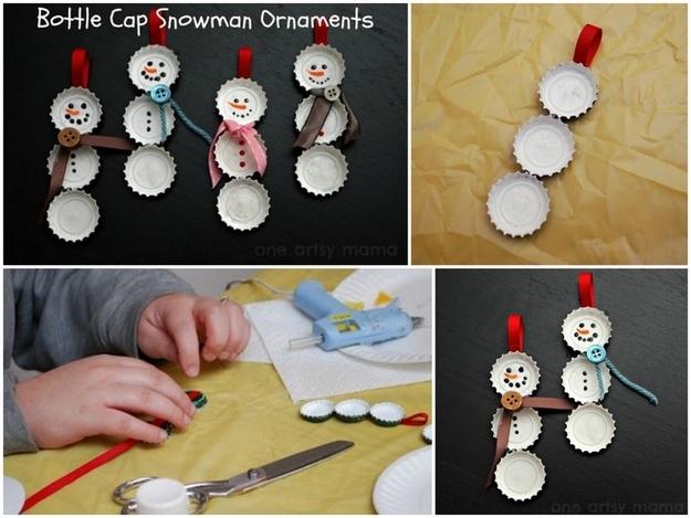 6. Bottle Cap Snowmen