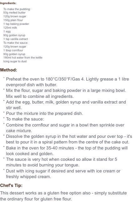 Self saucing butterscotch pudding 
