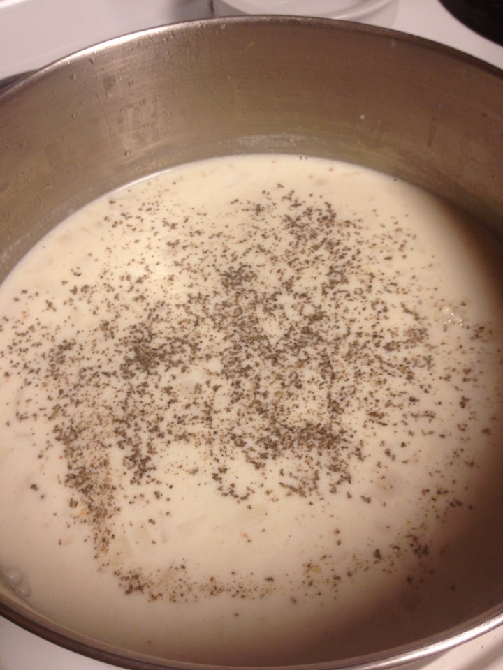 Add in seasonings:
2 TBS Salt 
2 TBS Pepper 
1TSP Paprika 
1 TBS Garlic powder 