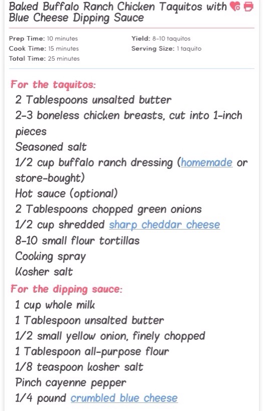 💖 Baked Buffalo Ranch Chicken Taquitos With Blue Cheese Dipping Sauce 💖