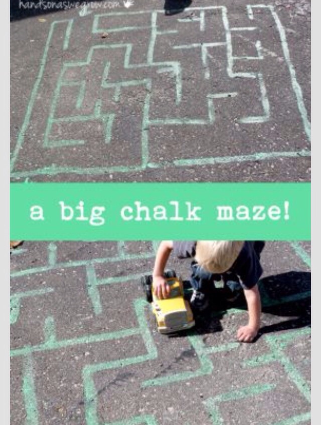 Who doesn't love chalk? Draw a maze for the little boys to drive their trucks or a maze for them to get out of. Don't forget hopscotch after!