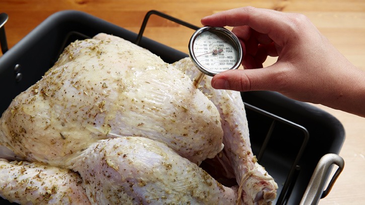 4. Insert the meat thermometer into the thickest part of the thigh.
 
