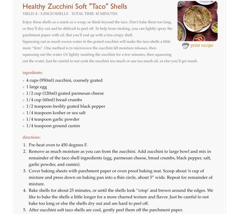 Healthy Zucchini Soft "Taco" Shells