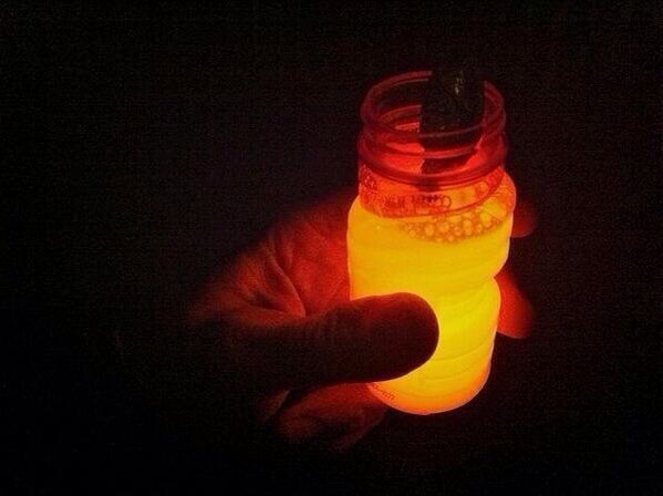 Crack open a glow stick and pour into a bottle of bubbles. Now you can blow glow in the dark bubbles!!
